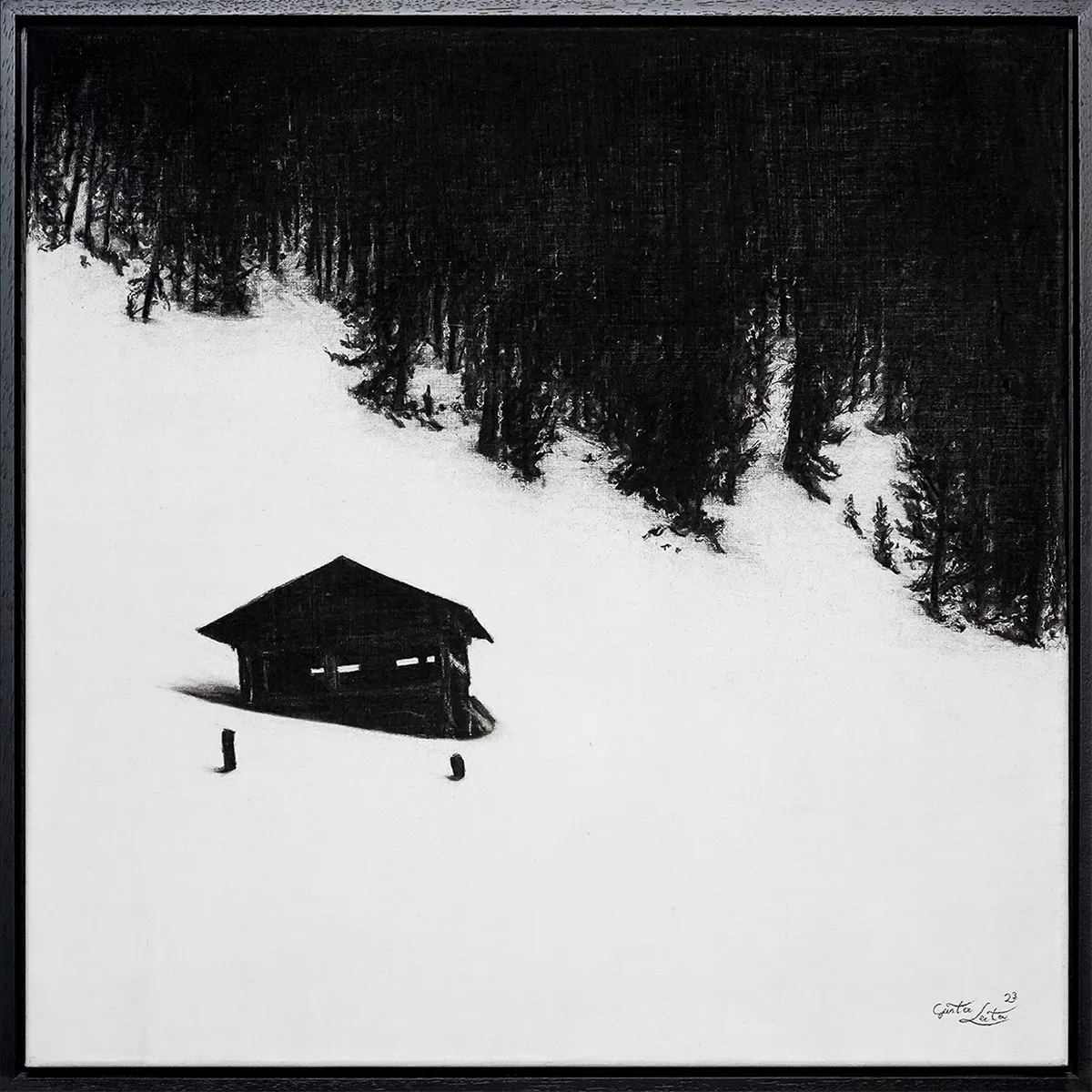 „Alter Schnee" – Kohle auf Leinen, 60 x 60 cm, 2023