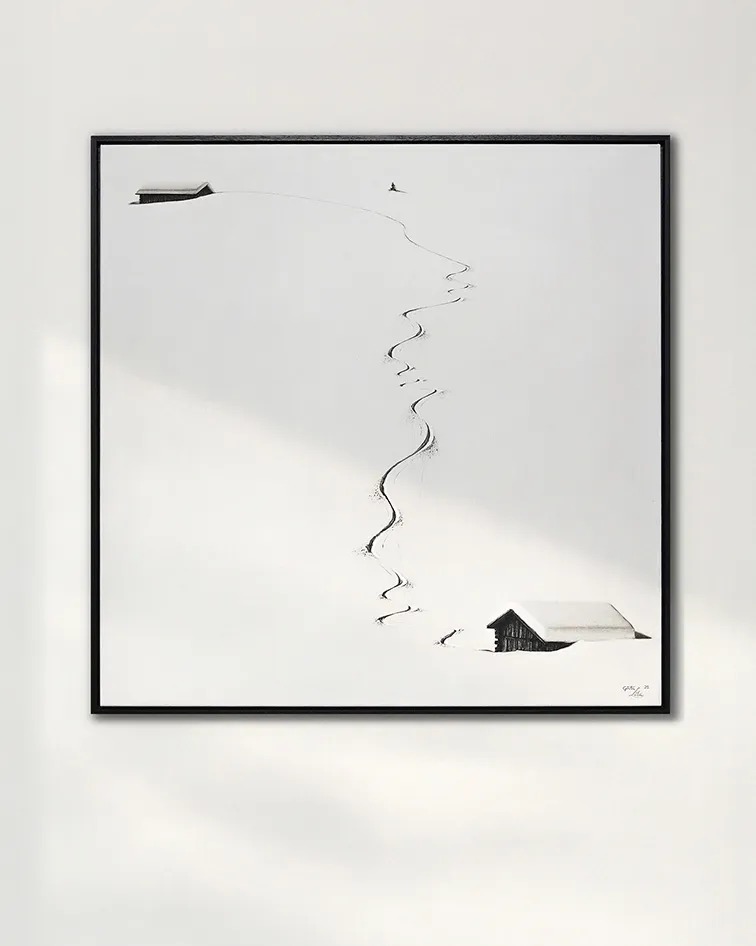 Wintermotive mit schwarzem Schattenfugenrahmen