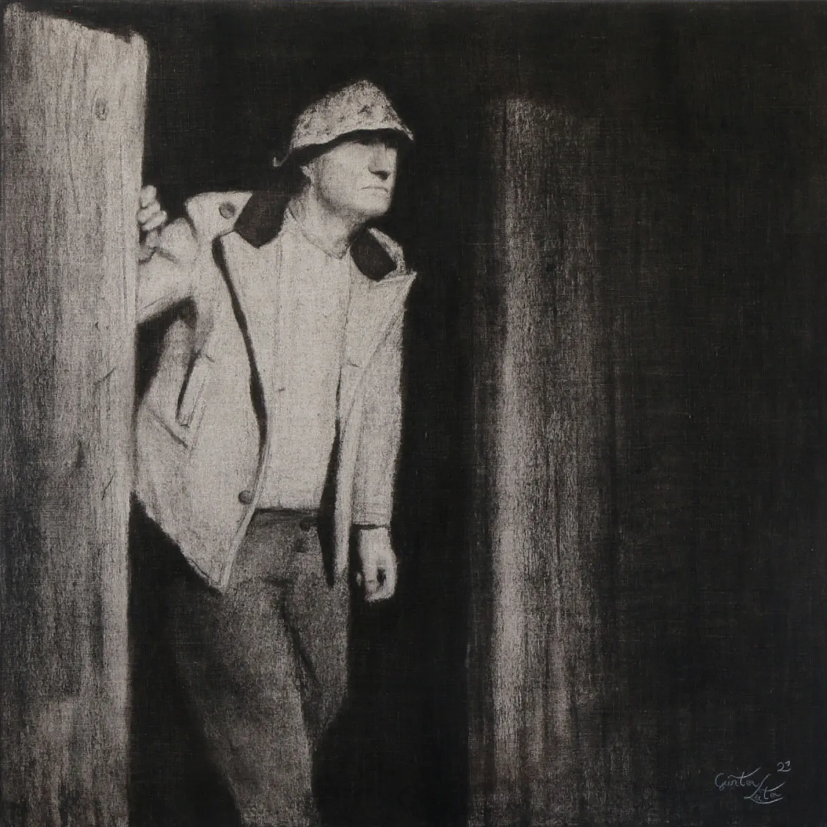 „Der Bauer" – Kohle auf Leinen, 60 x 60 cm, 2021
