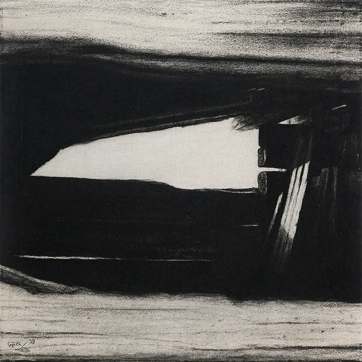 „Durchblick" – Kohle auf Leinen, 60 x 60 cm, 2023