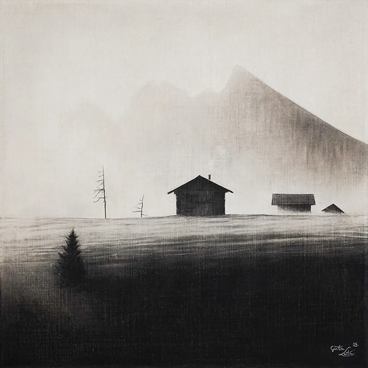 „Im Morgenlicht III" – Kohle auf Leinen, 60 x 60 cm, 2024
