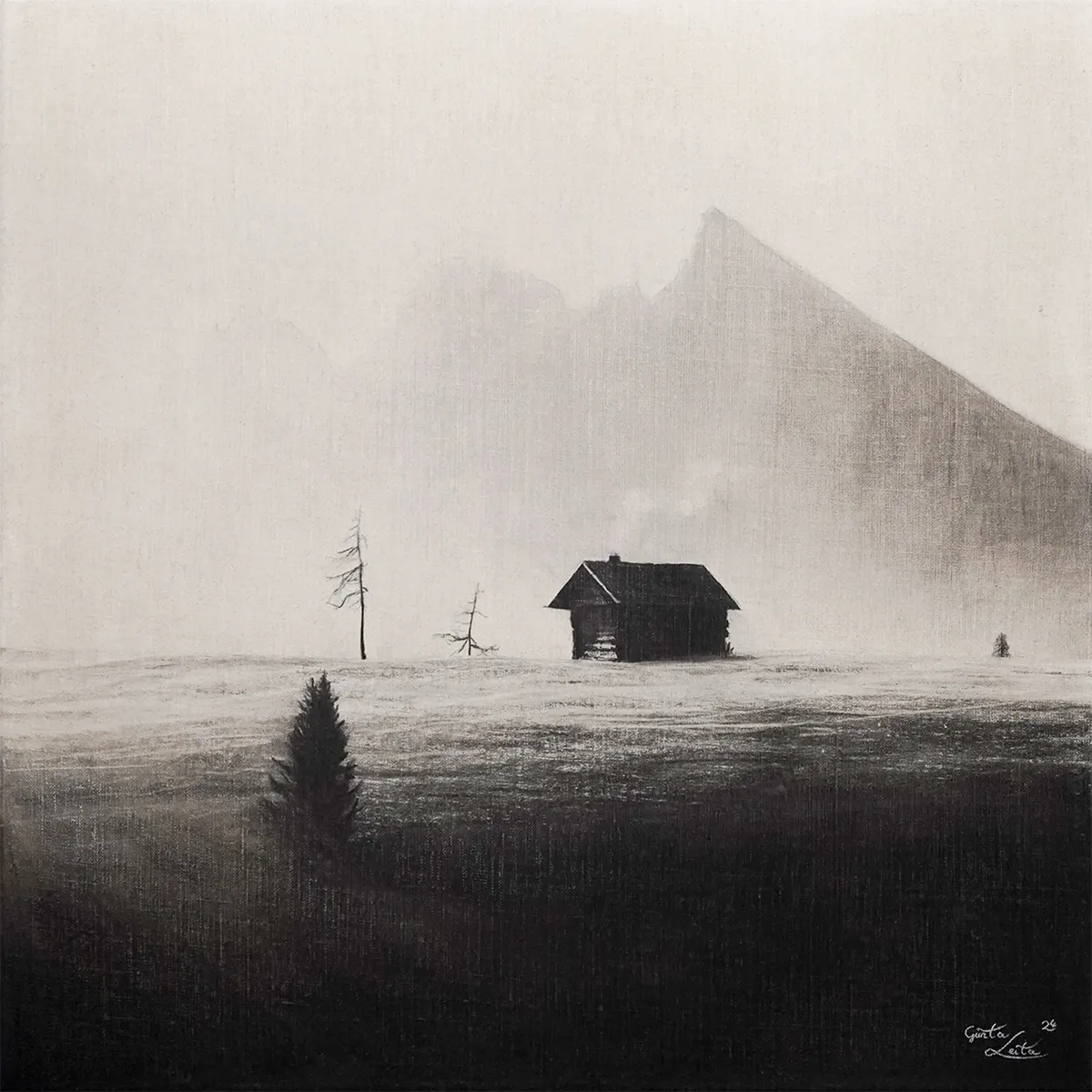 „Im Morgenlicht" – Kohle auf Leinen, 60 x 60 cm, 2024