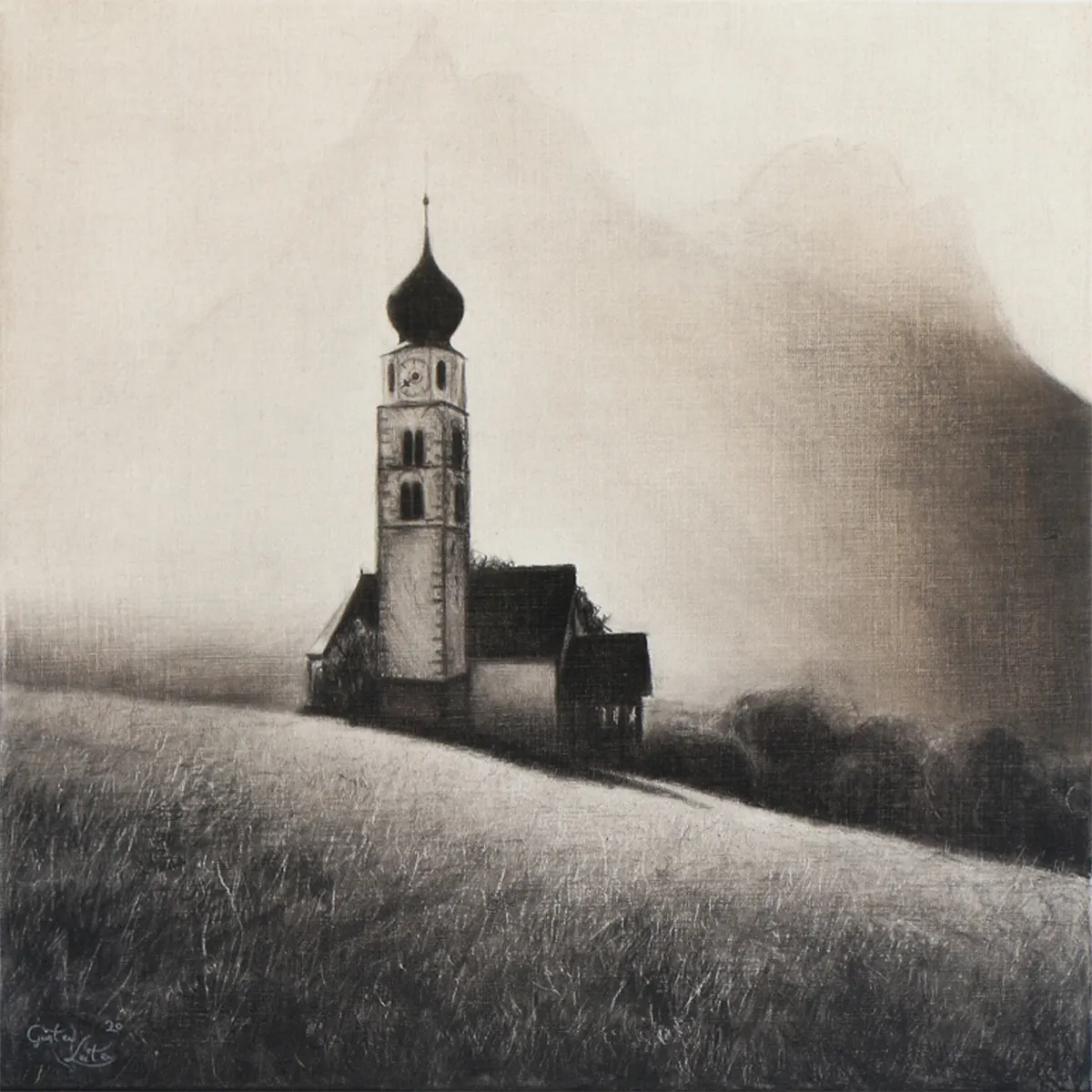 „St. Valentin" – Kohle auf Leinen, 60 x 60 cm, 2020